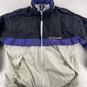 Chaps Ralph Lauren Jacket BOXY XL Hooded Windbreaker Colorblock Black Purple Gra